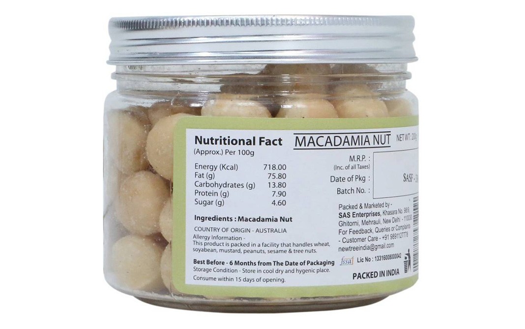 New Tree Macadamia Nut Premium Dry Fruits   Glass Jar  200 grams